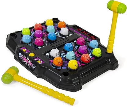Electronic Arcade Smash-A-Mole Hyper with two yellow mallets and colorful pop-up moles