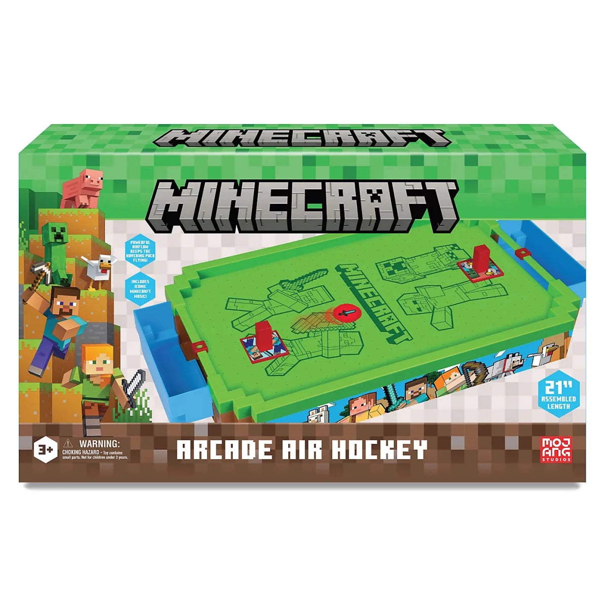 Minecraft Arcade Air Hockey desktop game retail box with green rink graphics