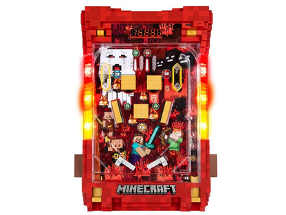 Minecraft Arcade Air Hockey Frontansicht mit beleuchtetem Display und durchsichtigem Spielfeld