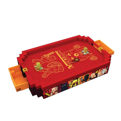 Rotes Minecraft Arcade Air Hockey Spielfeld mit Schaltplan-Design und Spielsteinen