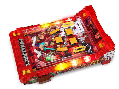 Minecraft Arcade Air Hockey mit rotem Pixel-Gehäuse und transparenter Spielfläche