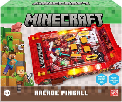 Minecraft Arcade Air Hockey Set, Kartonfront mit rotem Pixel-Spielkasten und Figuren
