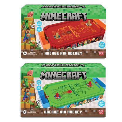 Minecraft Arcade Air Hockey Packung, Vorder- und Rückseite mit Spielgrafik