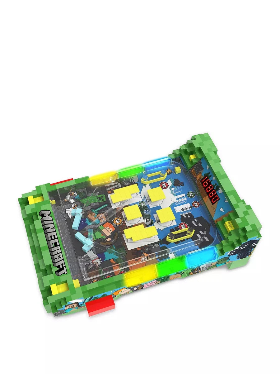 Minecraft Overworld Arcade Pinball, Packung von oben schräg mit beleuchtetem Spielfeld