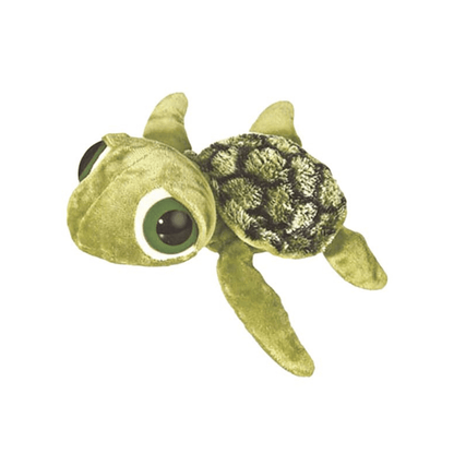 30cm turtle plush toy with green body, black-and-green patterned shell, large round eyes