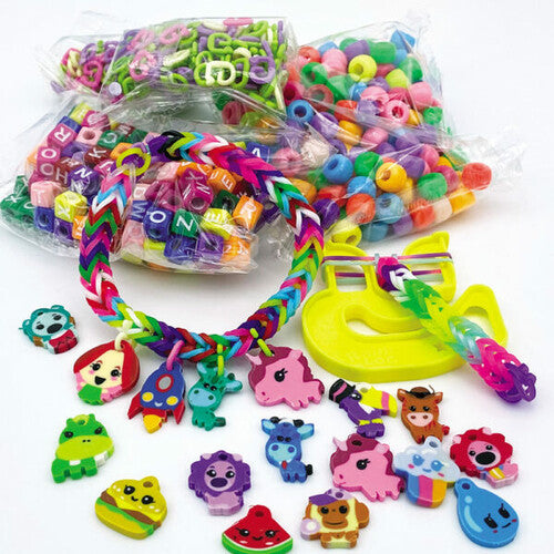 Multicolor braided charm bracelet with fairy Loomi-Pals charms and keychain pieces