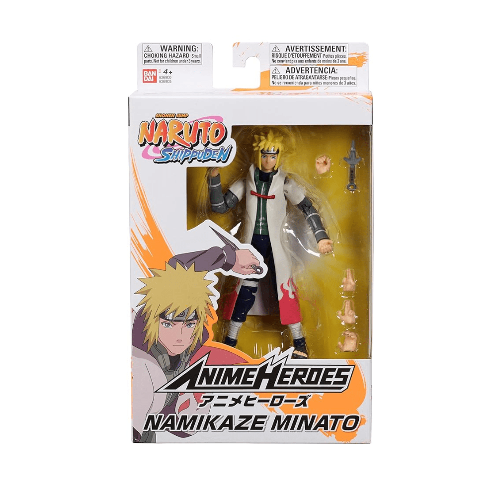 Namikaze Minato anime figure in retail box, featuring character in white coat and blue pants