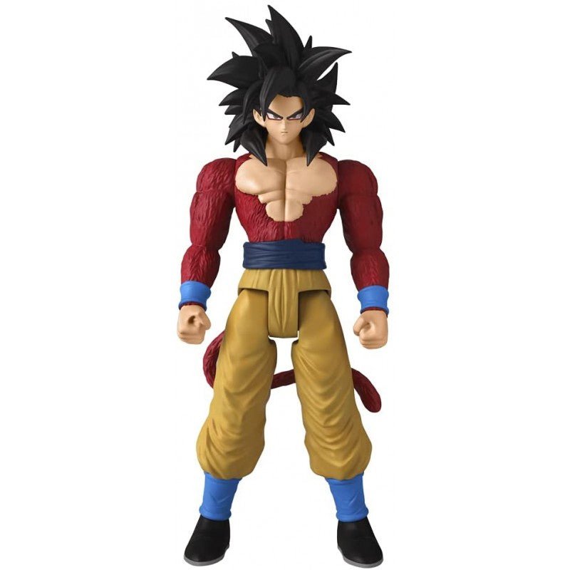 Super Saiyan 4 Goku action figure in red-and-yellow outfit, blue wristbands and boots