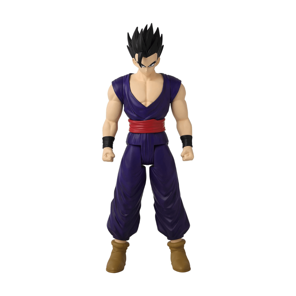 Ultimate Gohan collectible action figure in purple sleeveless gi with red sash and brown boots