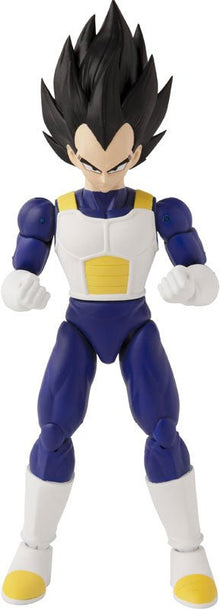 Vegeta action figure in blue and white suit, black spiky hair, front stance with fists