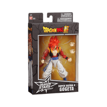 Boxed action figure with red spiky hair, black vest, white pants, blue sash