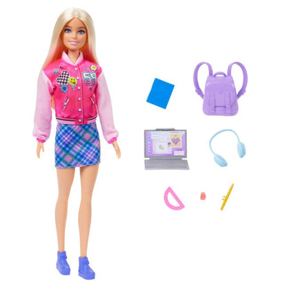 Rainbow Count Set: pink jacket & plaid skirt, blue shoes, purple backpack, headset
