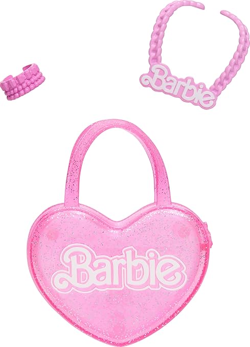 Pink Barbie heart purse with beaded necklace and bracelet accessories