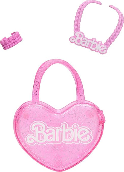Pink Barbie heart purse with beaded necklace and bracelet accessories