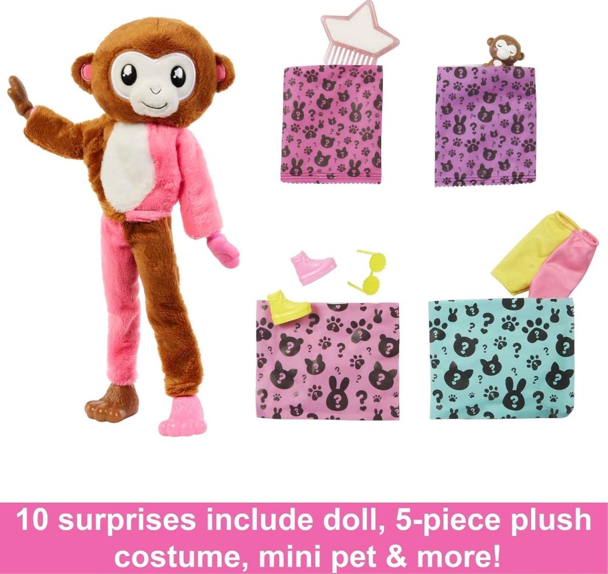 Cutie Reveal Affenpuppe mit Plüsch-Kleidung-Set und kleinen Überraschungen im Detail