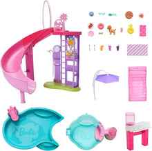 Dream Pool doll playset accessories—dive board, pool pieces, pets and tools