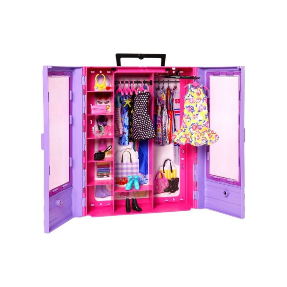 Fashionistas Ultimate Closet Doll open: hanging dresses, shoes and accessory shelves