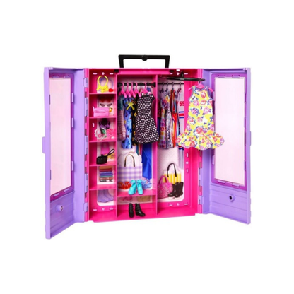 Fashionistas Ultimate Closet Doll open: hanging dresses, shoes and accessory shelves