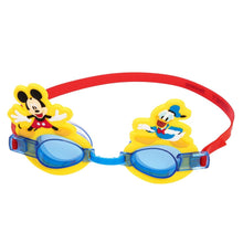 Mickey & Friends Schwimmbrille mit blauen Gläsern, gelbem Rahmen und rotem Stirnband