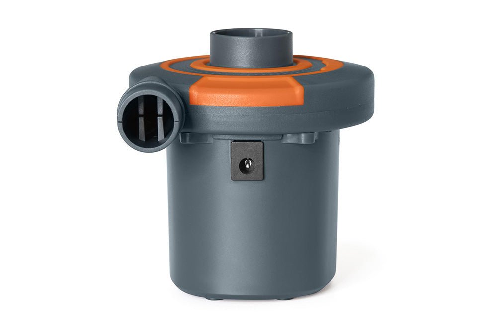 Rechargeable air pump with side nozzle intake and orange control ring