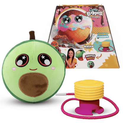 Avocado plush ball with cute face, squeezable toy and stacker accessory