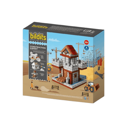 Construction Expert building set box with cartoon house and construction elements