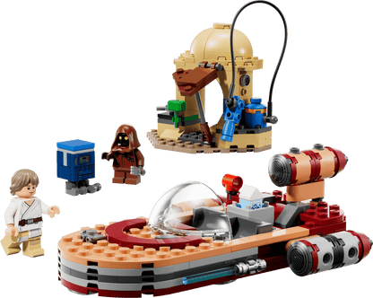 Landspeeder playset with Luke and Gonk Droid figures, red cannons, and SMART module