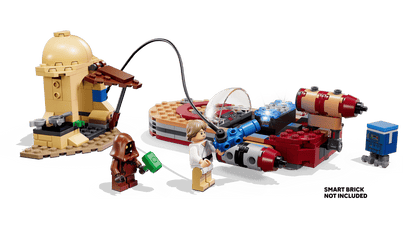 Landspeeder build with Luke minifigure, red engine pods, and lighted SMART module