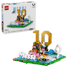 LEGO Messi soccer highlights building set box with soccer-themed model and mini figures