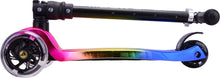 3-wheel kids scooter with black handlebar grips, rainbow deck, and three wheels