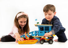 Lifeguard station play set with blue vehicle and yellow lifeguard boat