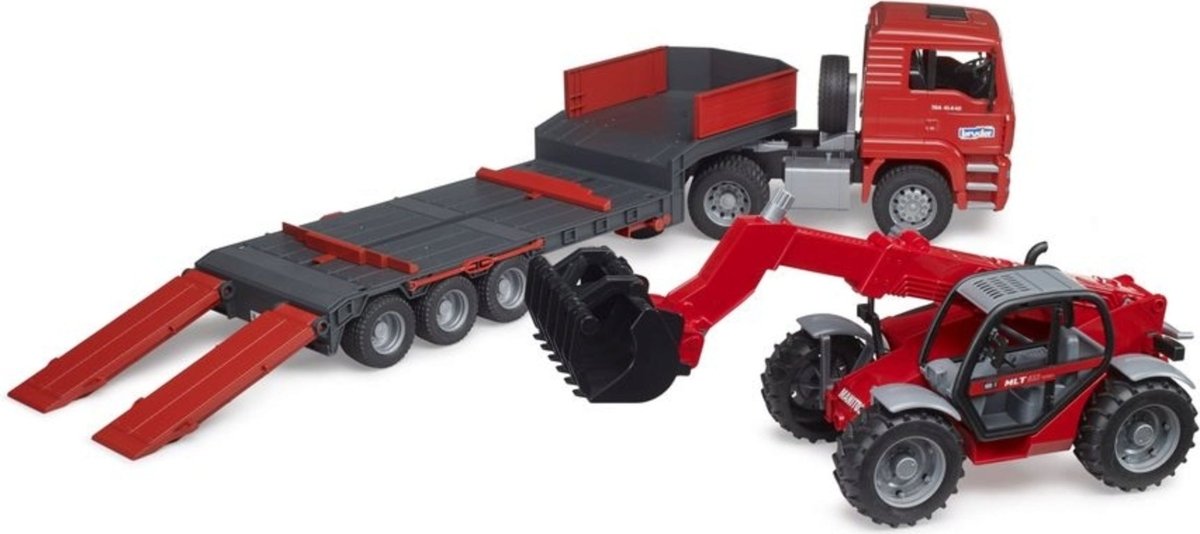 MAN TGA Low Loader mit Tieflader und Traktor-Anbau, rot