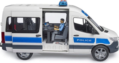 Police emergency vehicle toy van side view with open door and seated officer