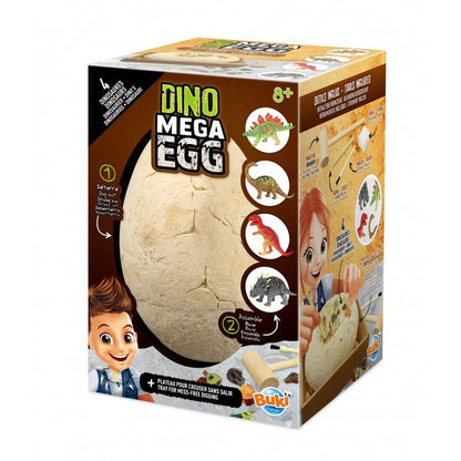 Dino Mega Egg dinosaur hatching kit box with illustrated egg and dinosaur icons