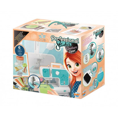Professional Studio sewing kit box showing a teal-and-white desktop sewing machine