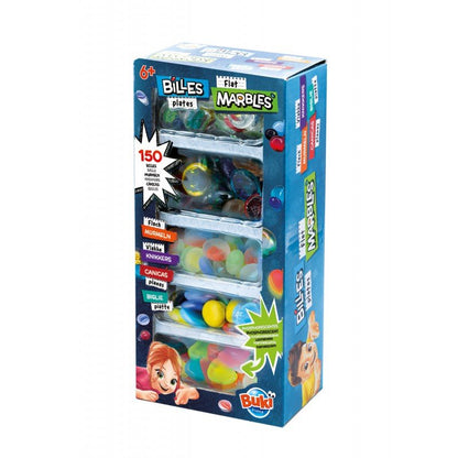 Flat Marbles board game box with 6+ label and trays of marbles in window