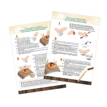 Pottery kit instruction sheets with step-by-step diagrams and numbered directions