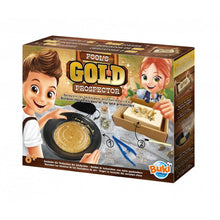 Gold prospector dig kit toy set in illustrated cardboard box