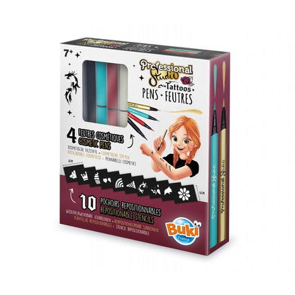 Gold tattoo pens kit box with 4 pens and reusable stencils