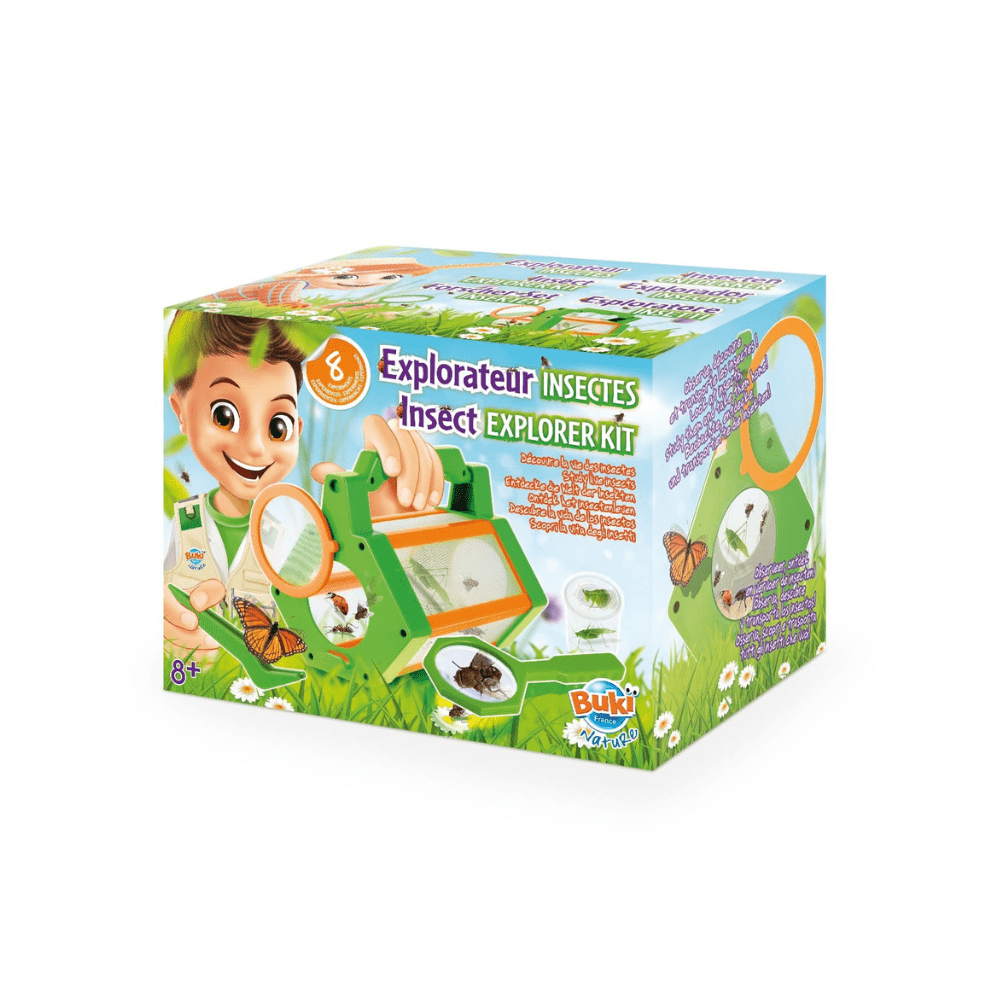 Insect Explorer science kit box with green insect viewer and butterfly illustrations