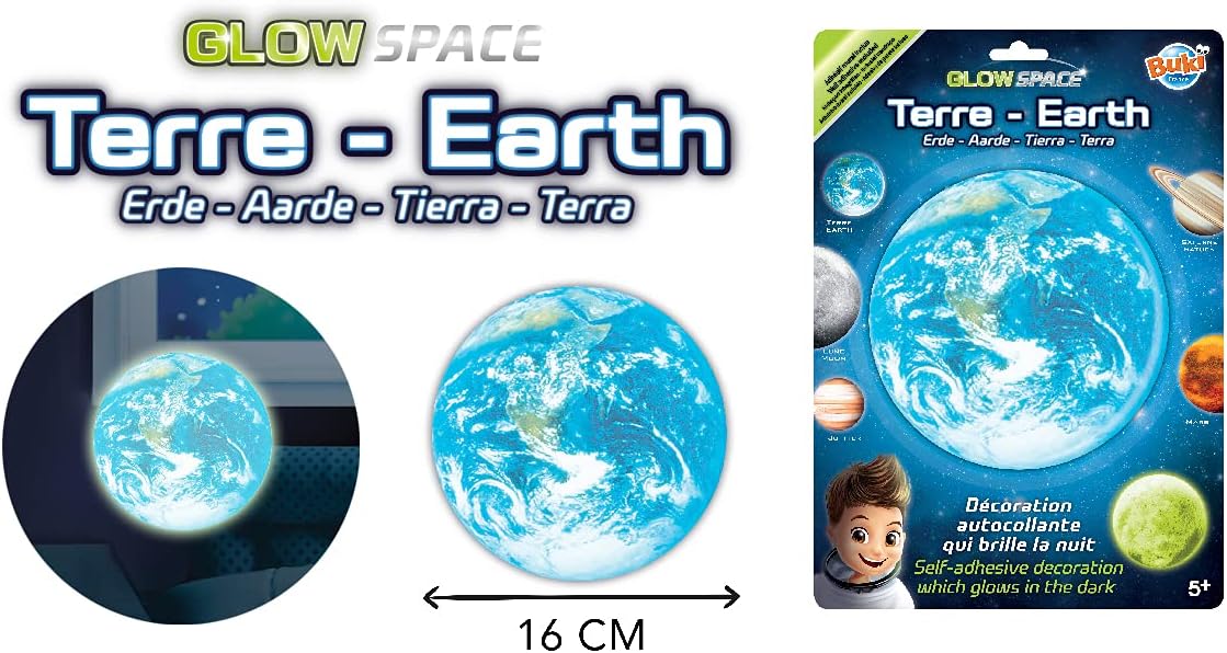 Earth light sticker, 16 cm blue planet decal, self-adhesive glow-in-dark
