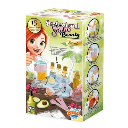 Natural beauty set box with bath bottles, tubs and scoop tools