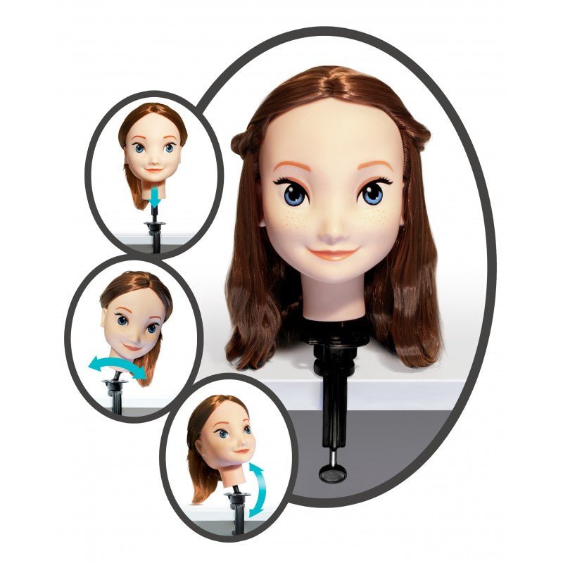 Professional Studio Hair doll head on stand with interchangeable hairstyle pieces