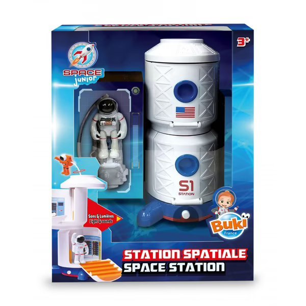 Space Station playset with astronaut figure and base in retail box