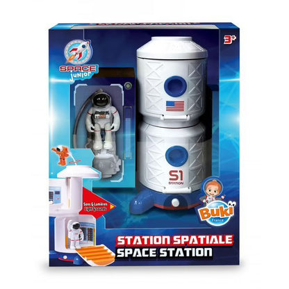 Space Station playset with astronaut figure and base in retail box