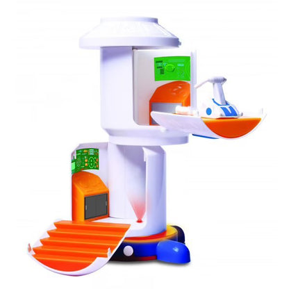 Space Station playset with orange-and-white shuttle craft and control panels