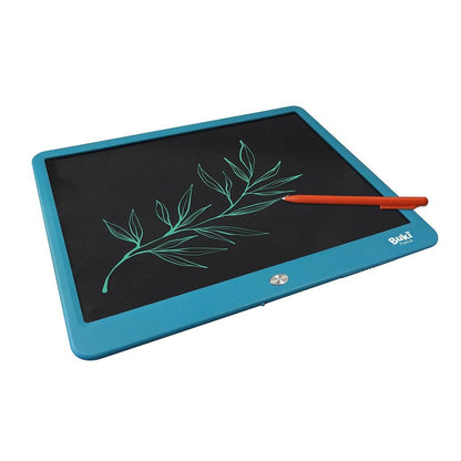 Teal XL LCD drawing tablet with green branch doodle and orange stylus
