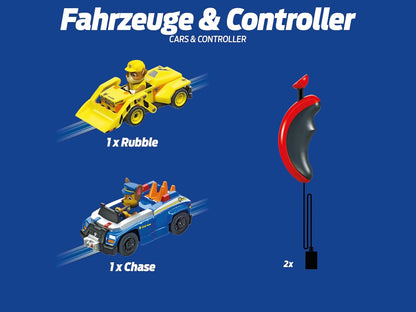 Fahrzeug-Set: gelber Rubble und blauer Chase, dazu roter Controller