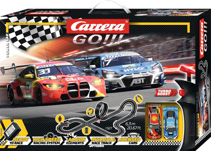 Carrera Box „GT Powerplay“ mit zwei Rennwagen und Schienenstrecke