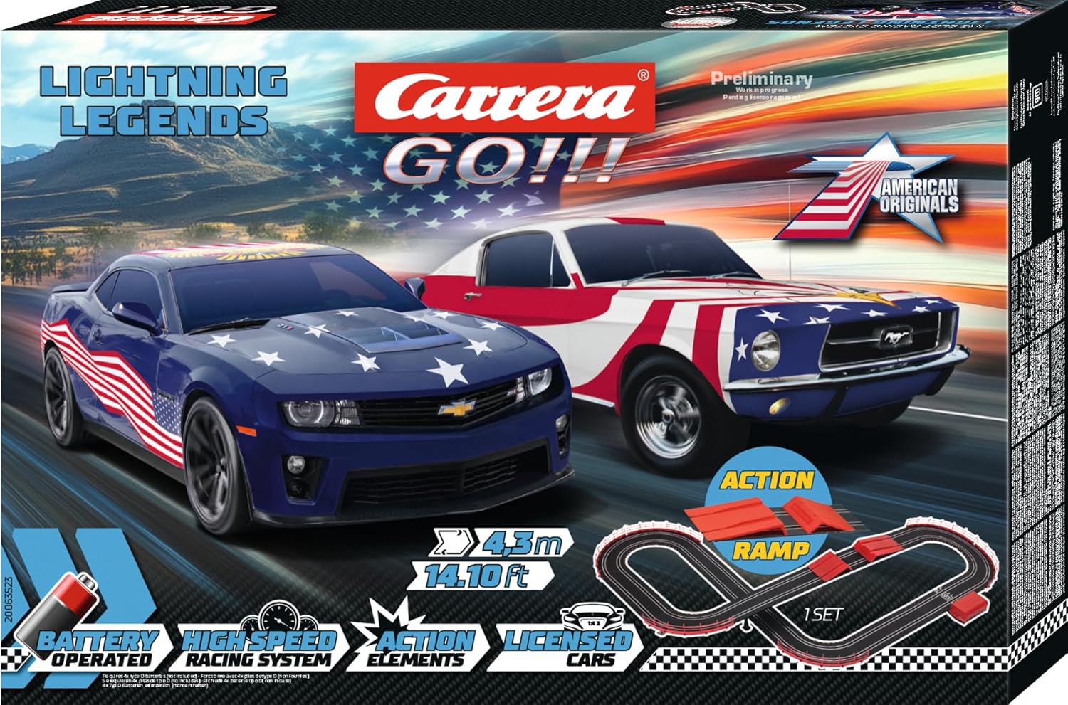 Street Legends Kartonansicht: zwei Autos, Rampe und Rennstrecken-Elemente